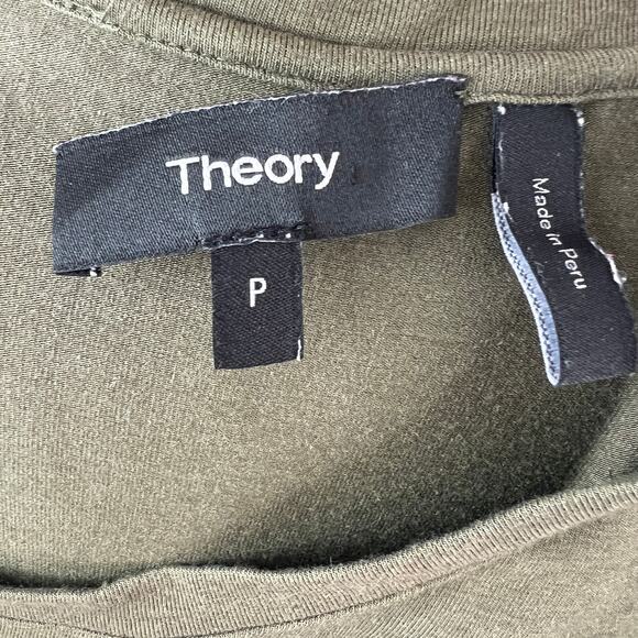 THEORY Olive Green Bodycon Dress Stretch Side Slit Crew Neck Size S P Small - Picture 10 of 10